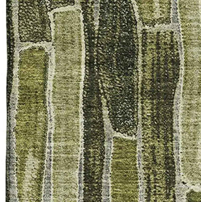 8' Olive Green And Beige Striped Washable Area Rug With UV Protection Photo 2