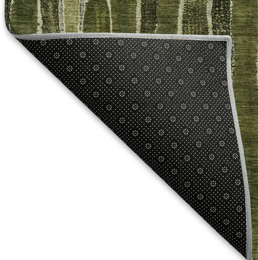 8' Olive Green And Beige Striped Washable Area Rug With UV Protection Photo 6