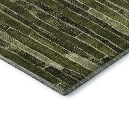 8' Olive Green And Beige Striped Washable Area Rug With UV Protection Photo 7