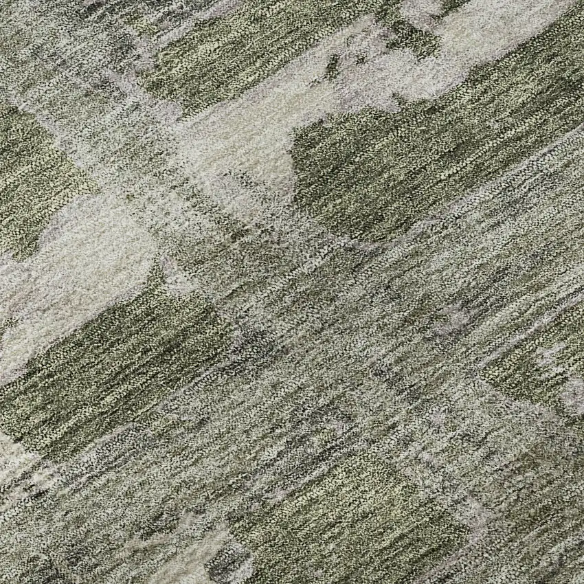 8' Olive Green And Beige Striped Washable Round Rug With UV Protection Photo 9