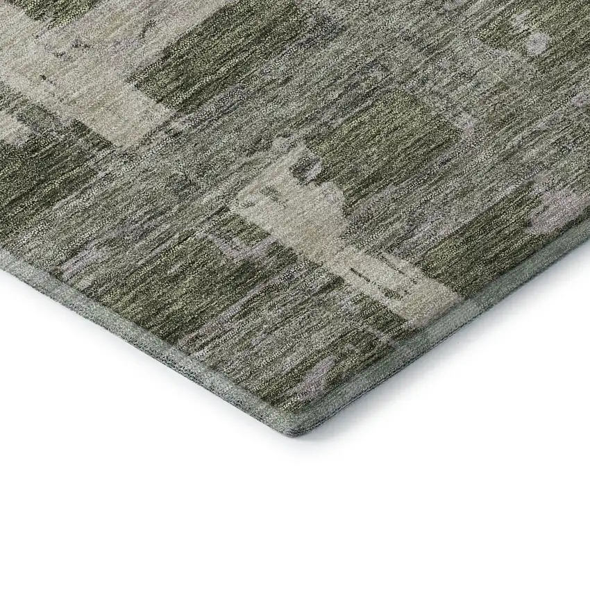 8' Olive Green And Beige Striped Washable Round Rug With UV Protection Photo 7