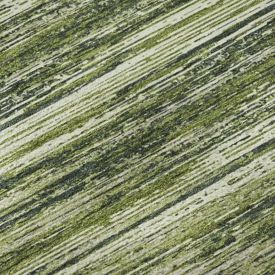 8' Olive Green And Beige Striped Washable Round Rug With UV Protection Photo 9