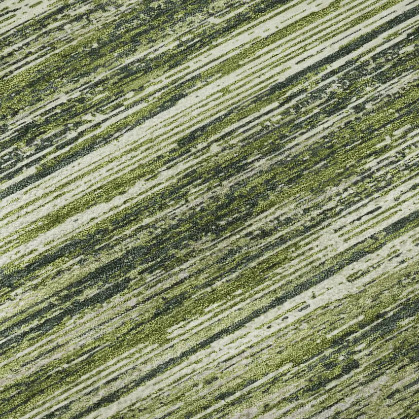 8' Olive Green And Beige Striped Washable Round Rug With UV Protection Photo 9