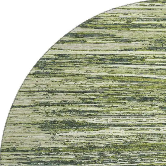 8' Olive Green And Beige Striped Washable Round Rug With UV Protection Photo 3