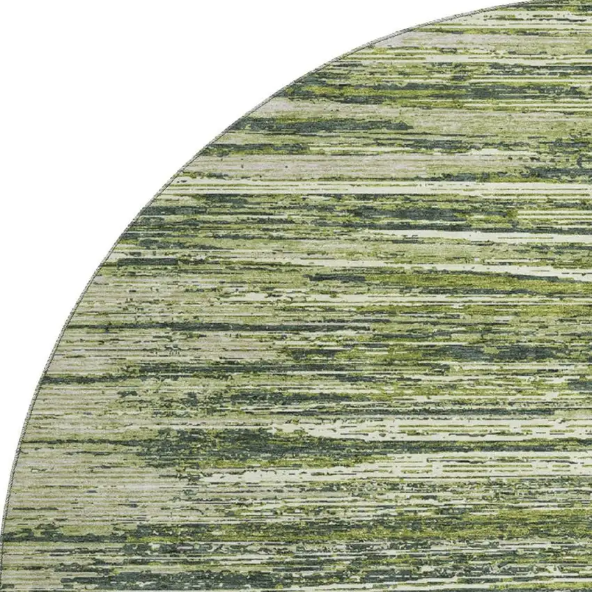8' Olive Green And Beige Striped Washable Round Rug With UV Protection Photo 3