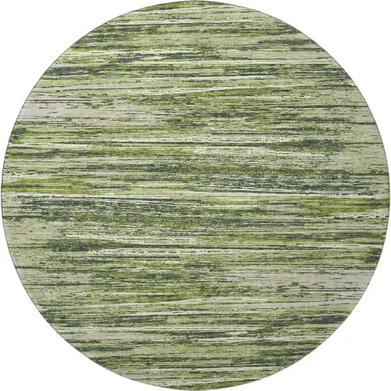 8' Olive Green And Beige Striped Washable Round Rug With UV Protection Photo 4
