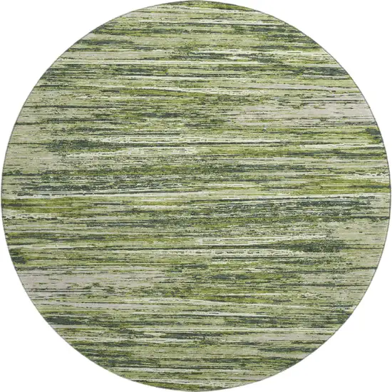 8' Olive Green And Beige Striped Washable Round Rug With UV Protection Photo 1