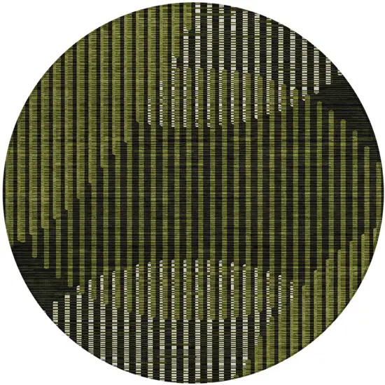 8' Olive Green And Black Round Geometric Washable Indoor Outdoor Area Rug Photo 2