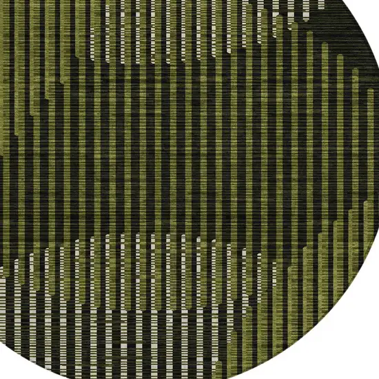 8' Olive Green And Black Round Geometric Washable Indoor Outdoor Area Rug Photo 4