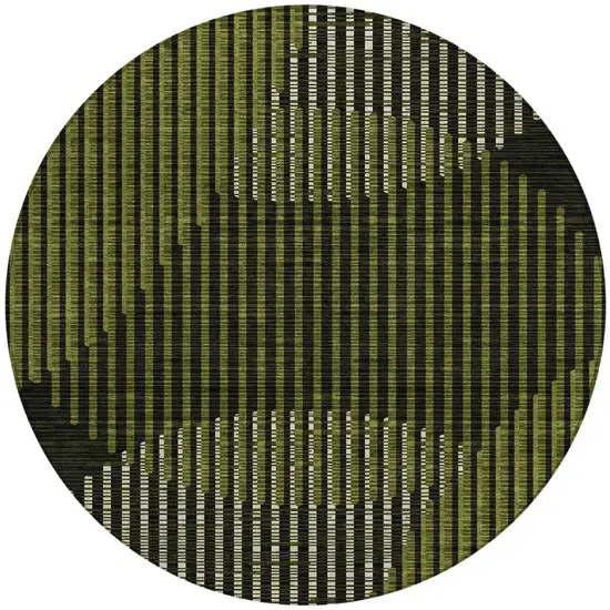 8' Olive Green And Black Round Geometric Washable Indoor Outdoor Area Rug Photo 5