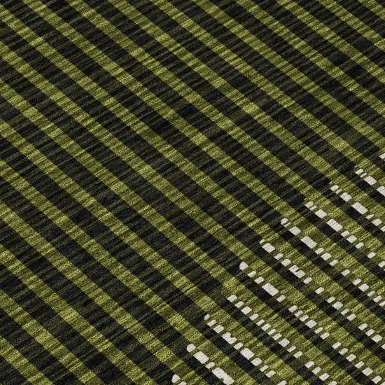 8' Olive Green And Black Round Geometric Washable Indoor Outdoor Area Rug Photo 8
