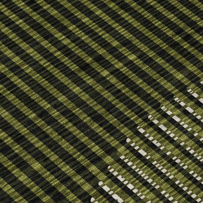 8' Olive Green And Black Round Geometric Washable Indoor Outdoor Area Rug Photo 8