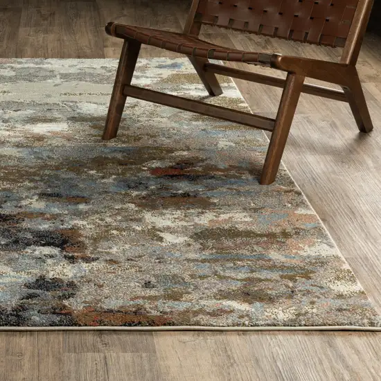 7' Olive Green And Blue Abstract Runner Rug Photo 5