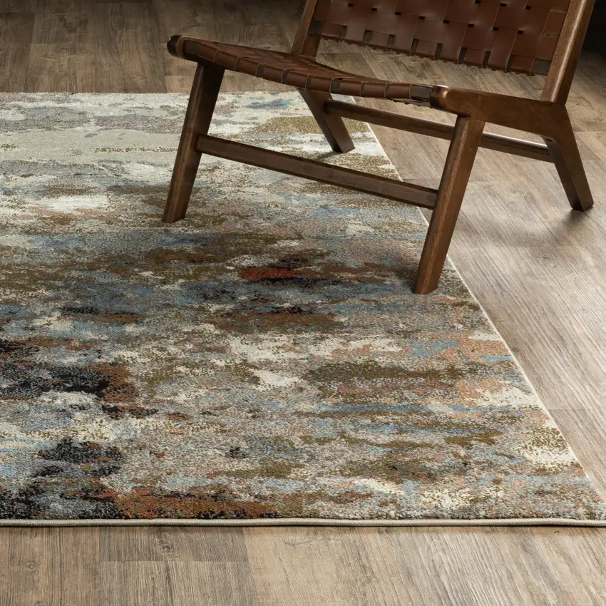 7' Olive Green And Blue Abstract Runner Rug Photo 5