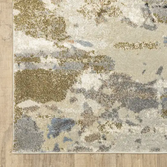 7' Olive Green And Blue Abstract Runner Rug Photo 9
