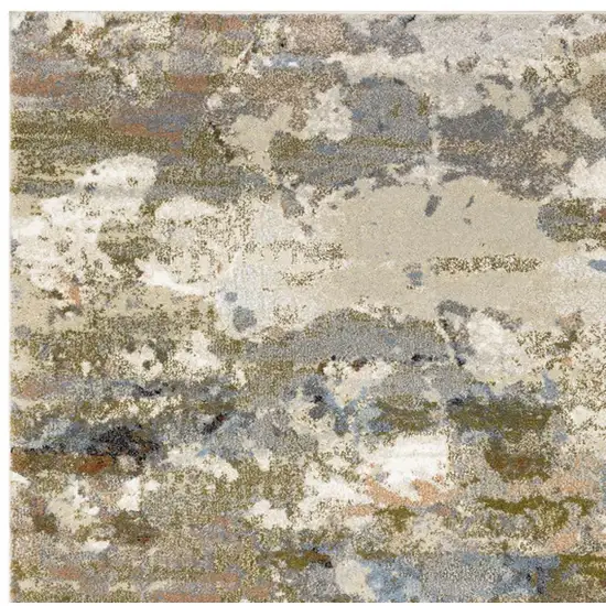 7' Olive Green And Blue Abstract Runner Rug Photo 3