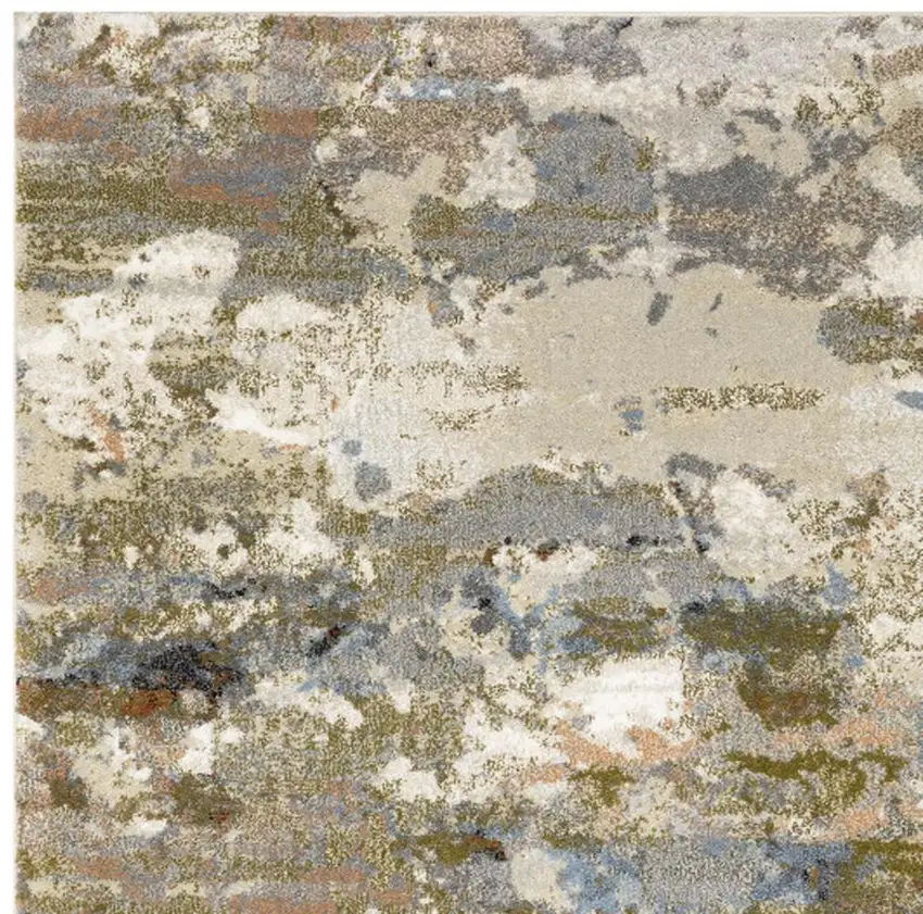 7' Olive Green And Blue Abstract Runner Rug Photo 3