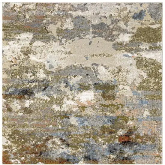 7' Olive Green And Blue Abstract Runner Rug Photo 4