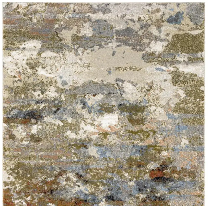 7' Olive Green And Blue Abstract Runner Rug Photo 4
