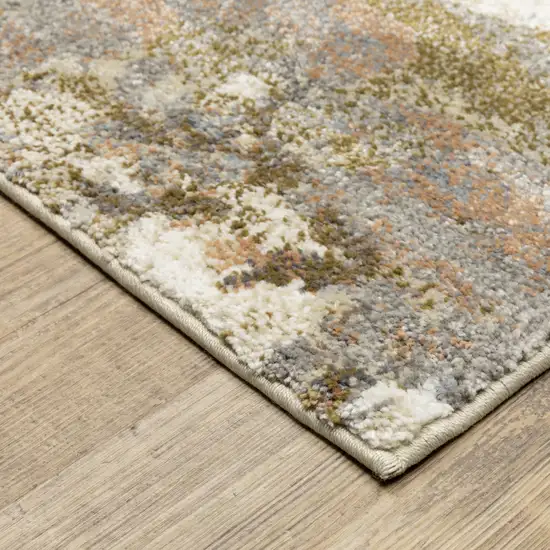 7' Olive Green And Blue Abstract Runner Rug Photo 6