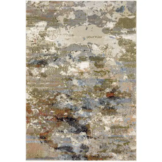7' Olive Green And Blue Abstract Runner Rug Photo 2