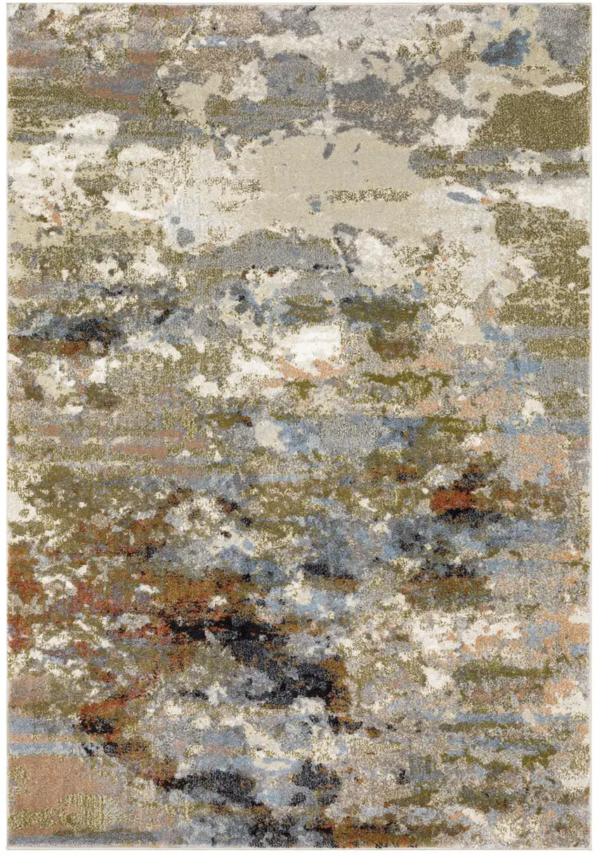 7' Olive Green And Blue Abstract Runner Rug Photo 2