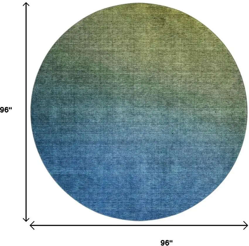 8' Olive Green And Blue Ombre Washable Round Rug With UV Protection Photo 3