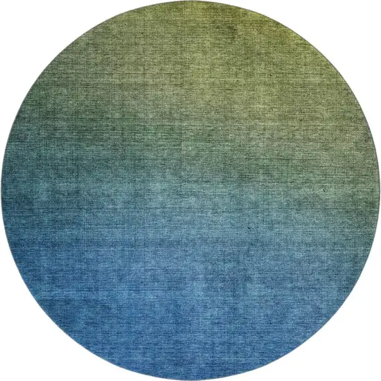8' Olive Green And Blue Ombre Washable Round Rug With UV Protection Photo 1