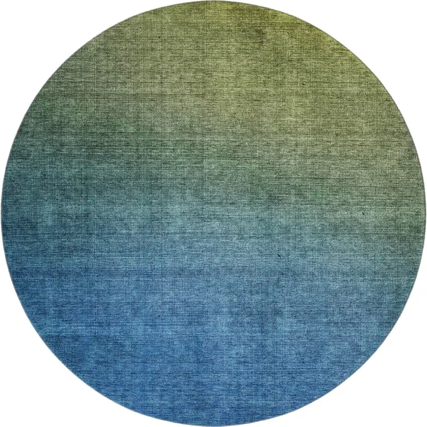 8' Olive Green And Blue Ombre Washable Round Rug With UV Protection Photo 1