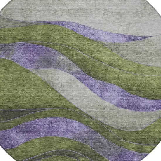 8' Olive Green And Blue Round Abstract Washable Indoor Outdoor Area Rug Photo 8