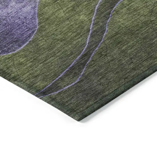 8' Olive Green And Blue Round Abstract Washable Indoor Outdoor Area Rug Photo 7