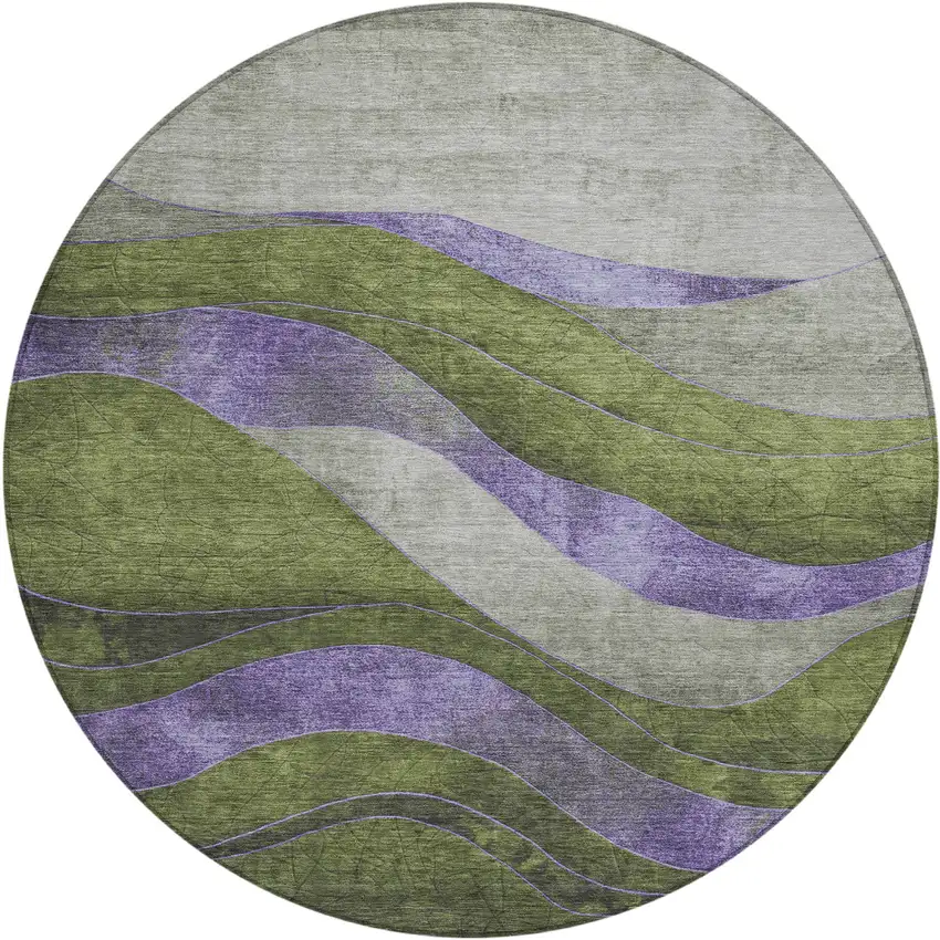 8' Olive Green And Blue Round Abstract Washable Indoor Outdoor Area Rug Photo 1