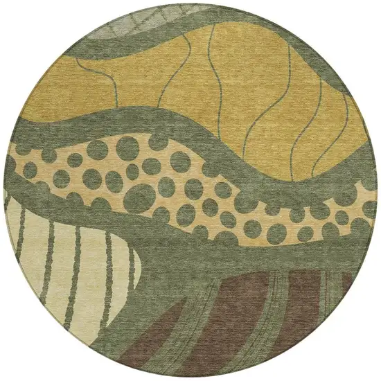 8' Olive Green And Blue Round Abstract Washable Indoor Outdoor Area Rug Photo 3