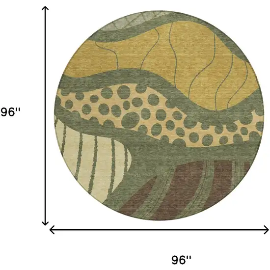 8' Olive Green And Blue Round Abstract Washable Indoor Outdoor Area Rug Photo 8