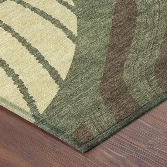 8' Olive Green And Blue Round Abstract Washable Indoor Outdoor Area Rug Photo 6