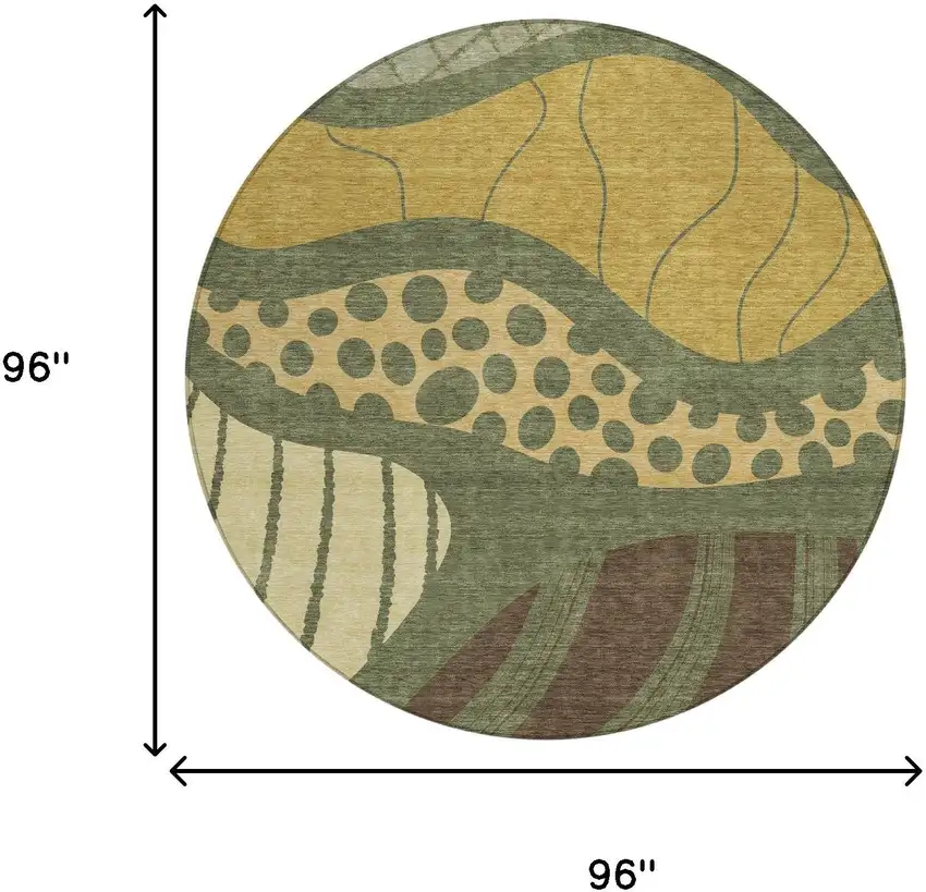8' Olive Green And Blue Round Abstract Washable Indoor Outdoor Area Rug Photo 8