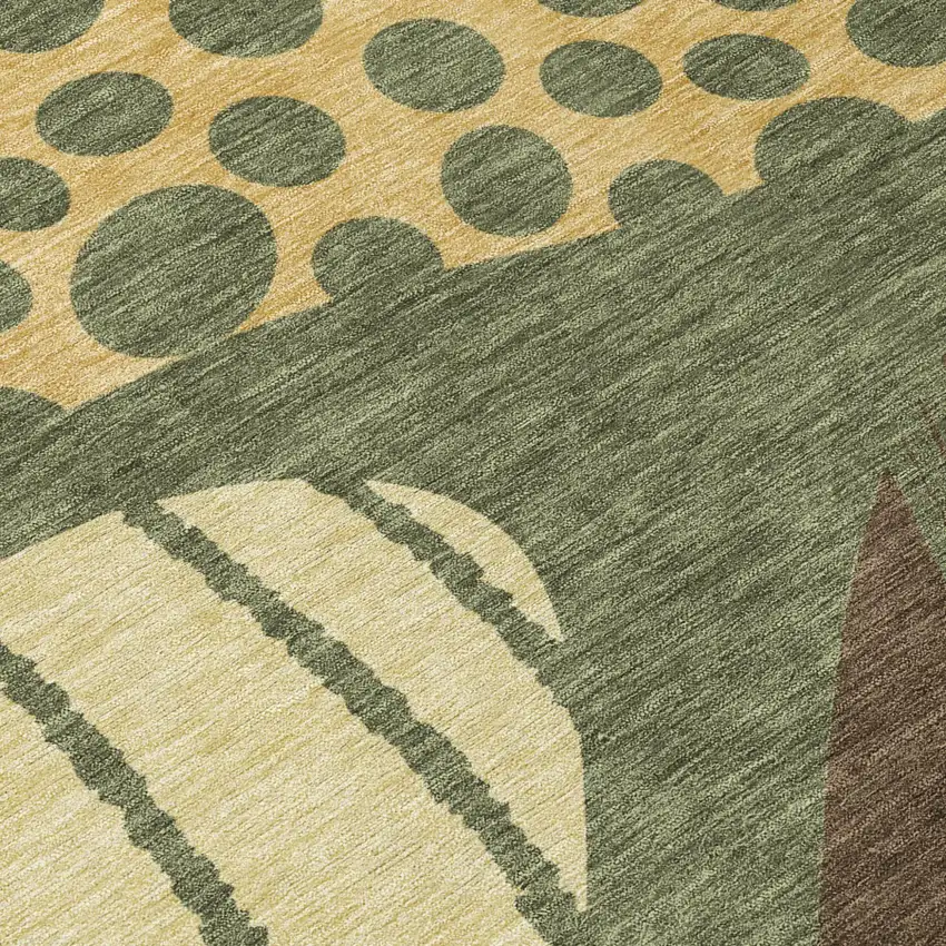 8' Olive Green And Blue Round Abstract Washable Indoor Outdoor Area Rug Photo 7