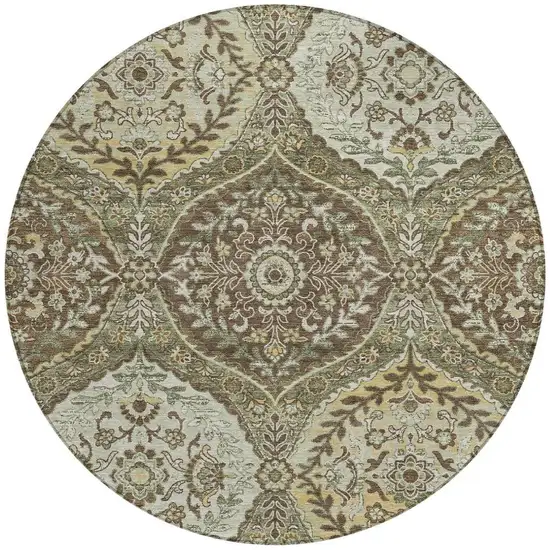 8' Olive Green And Blue Round Ogee Washable Indoor Outdoor Area Rug Photo 4