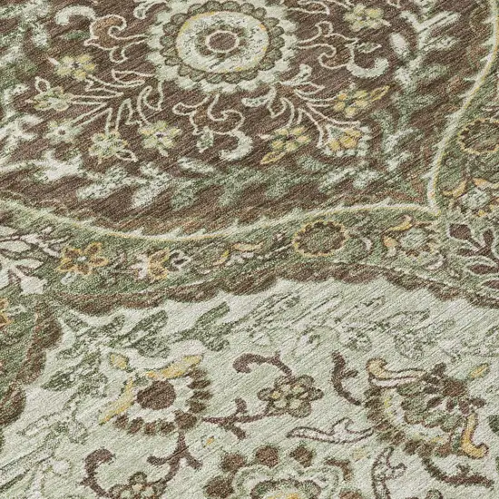 8' Olive Green And Blue Round Ogee Washable Indoor Outdoor Area Rug Photo 6
