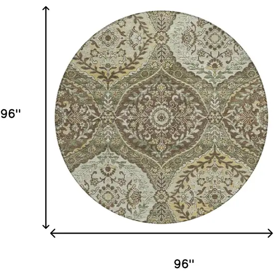 8' Olive Green And Blue Round Ogee Washable Indoor Outdoor Area Rug Photo 7