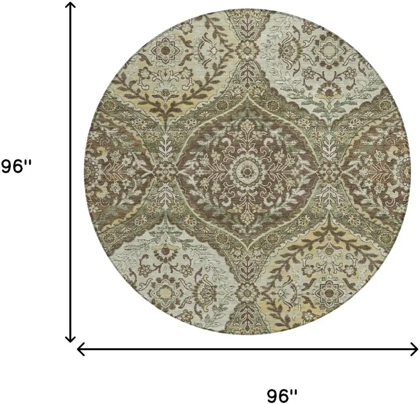 8' Olive Green And Blue Round Ogee Washable Indoor Outdoor Area Rug Photo 7