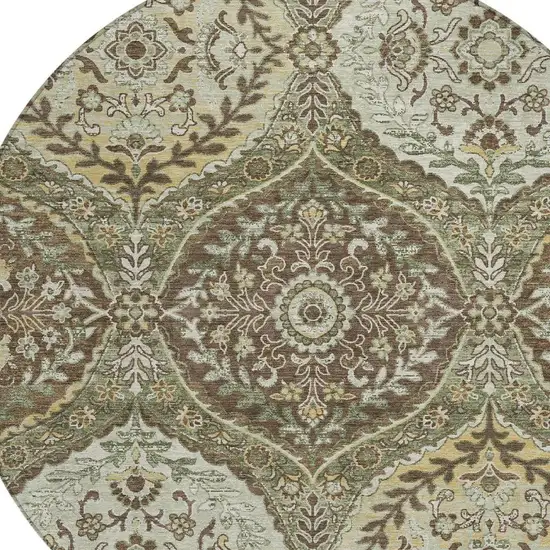 8' Olive Green And Blue Round Ogee Washable Indoor Outdoor Area Rug Photo 3