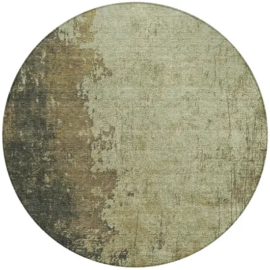 8' Olive Green And Brown Round Abstract Washable Indoor Outdoor Area Rug Photo 3