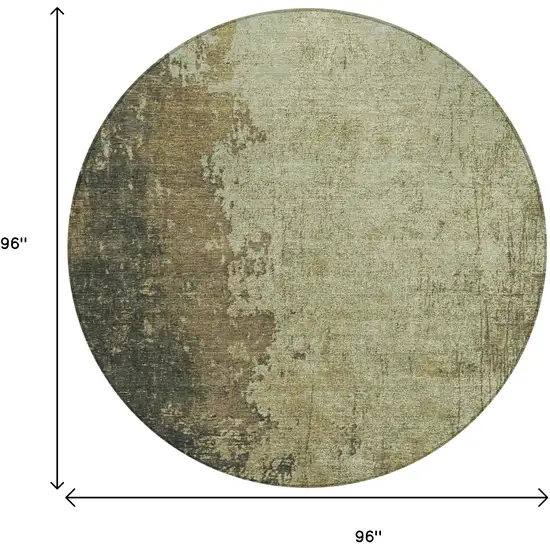 8' Olive Green And Brown Round Abstract Washable Indoor Outdoor Area Rug Photo 8