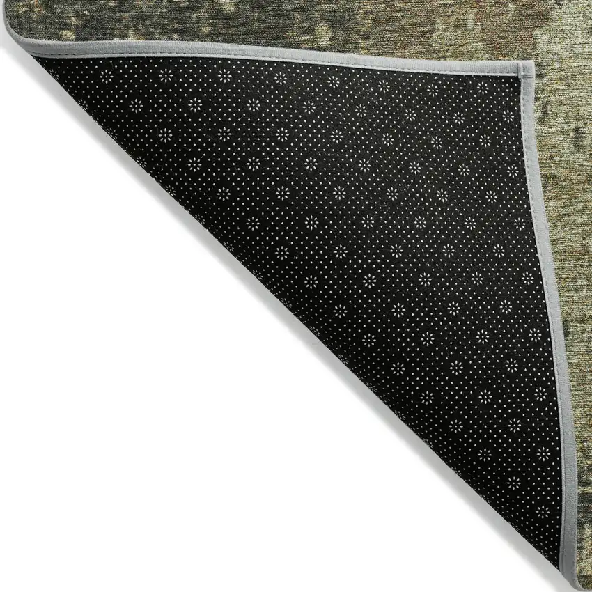 8' Olive Green And Brown Round Abstract Washable Indoor Outdoor Area Rug Photo 8