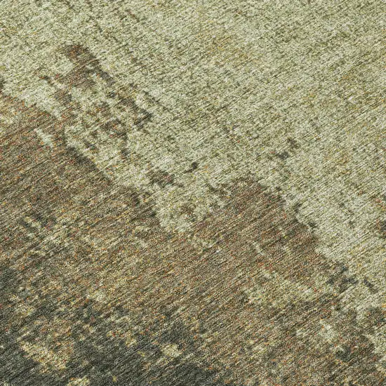 8' Olive Green And Brown Round Abstract Washable Indoor Outdoor Area Rug Photo 9