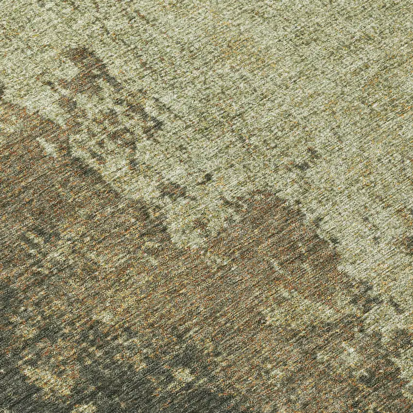 8' Olive Green And Brown Round Abstract Washable Indoor Outdoor Area Rug Photo 9