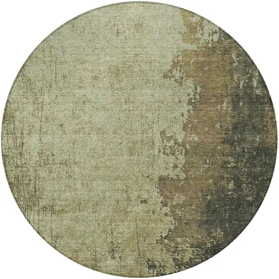 8' Olive Green And Brown Round Abstract Washable Indoor Outdoor Area Rug Photo 4