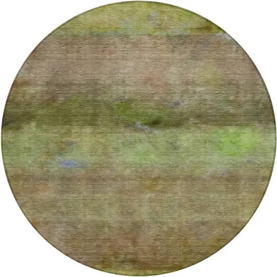 8' Olive Green And Brown Round Abstract Washable Indoor Outdoor Area Rug Photo 2