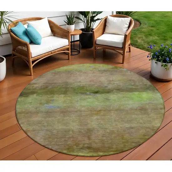 8' Olive Green And Brown Round Abstract Washable Indoor Outdoor Area Rug Photo 1
